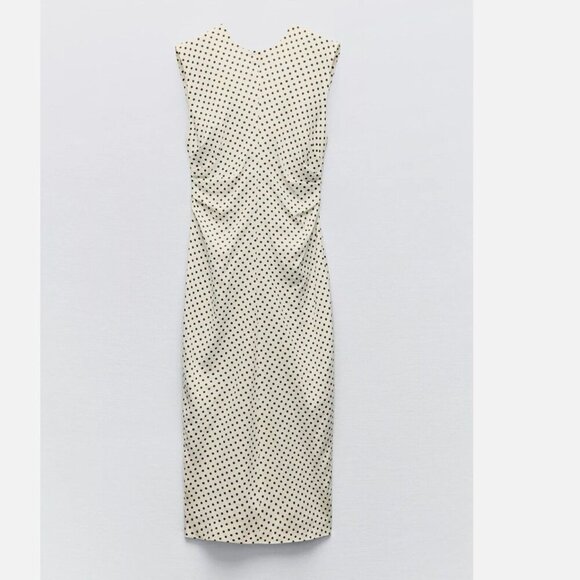 Zara Women Linen Blend Polka Dot Midi Dress Beige/Ecru Size M NEW WITH TAG! - Picture 3 of 7